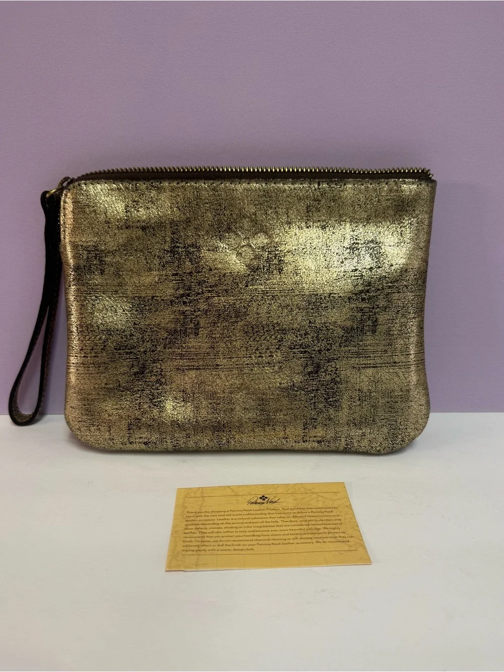 Patricia Nash Crackled Metallic Leather Zip Pouch Clutch